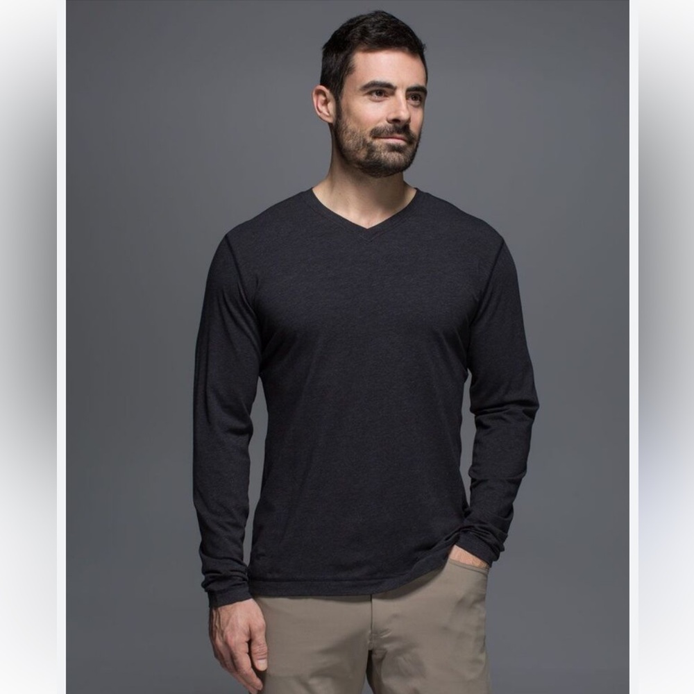 Lululemon Men's 5 Year Basic V Long Sleeve Heathered Dark Gray